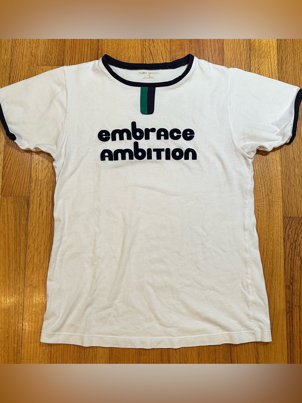 Tory Burch Sport "Embrace Ambition" white ringer t-shirt size M (k11)